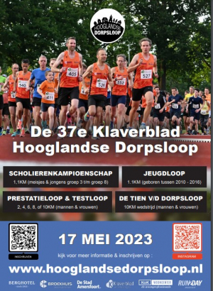 Poster Klaverblad Hooglandse Dorpsloop 17 mei 2023